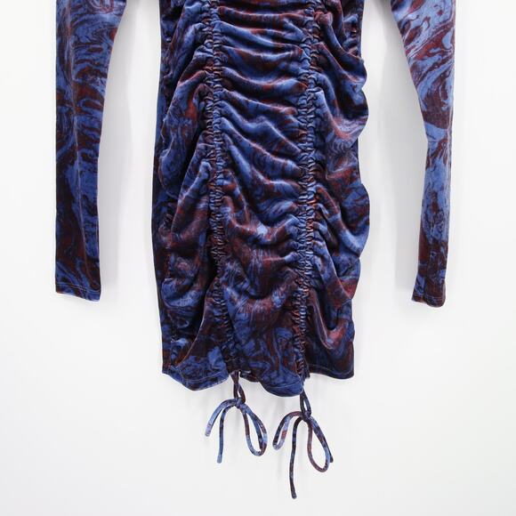 Wild Fable Dress Blue Purple Velvet Long Sleeve Ruched Square Neck Mini Size XS - Picture 3 of 10